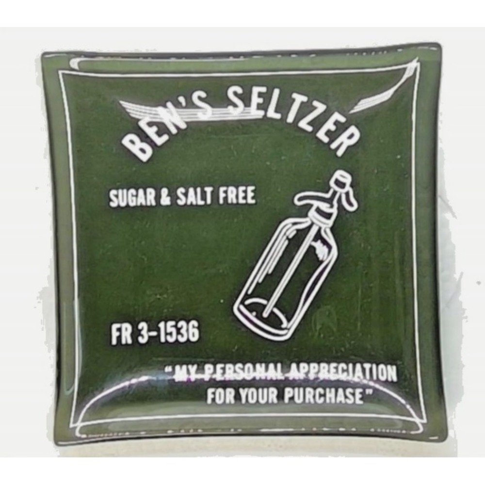 BEN'S SELTZER Green Glass Trinket Dish Advertising Plate Vintage Small - Picture 3 of 6